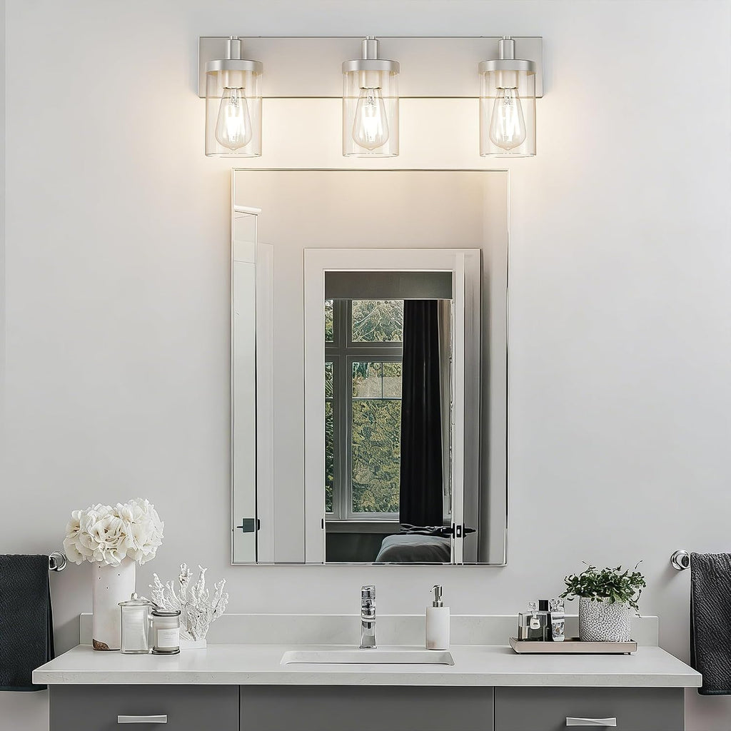 Aipsun Brushed Nickel Bathroom Light Fixtures 3 Lights Vanity Light for Bathroom Lighting Fixtures Over Mirror(Exclude Bulb)