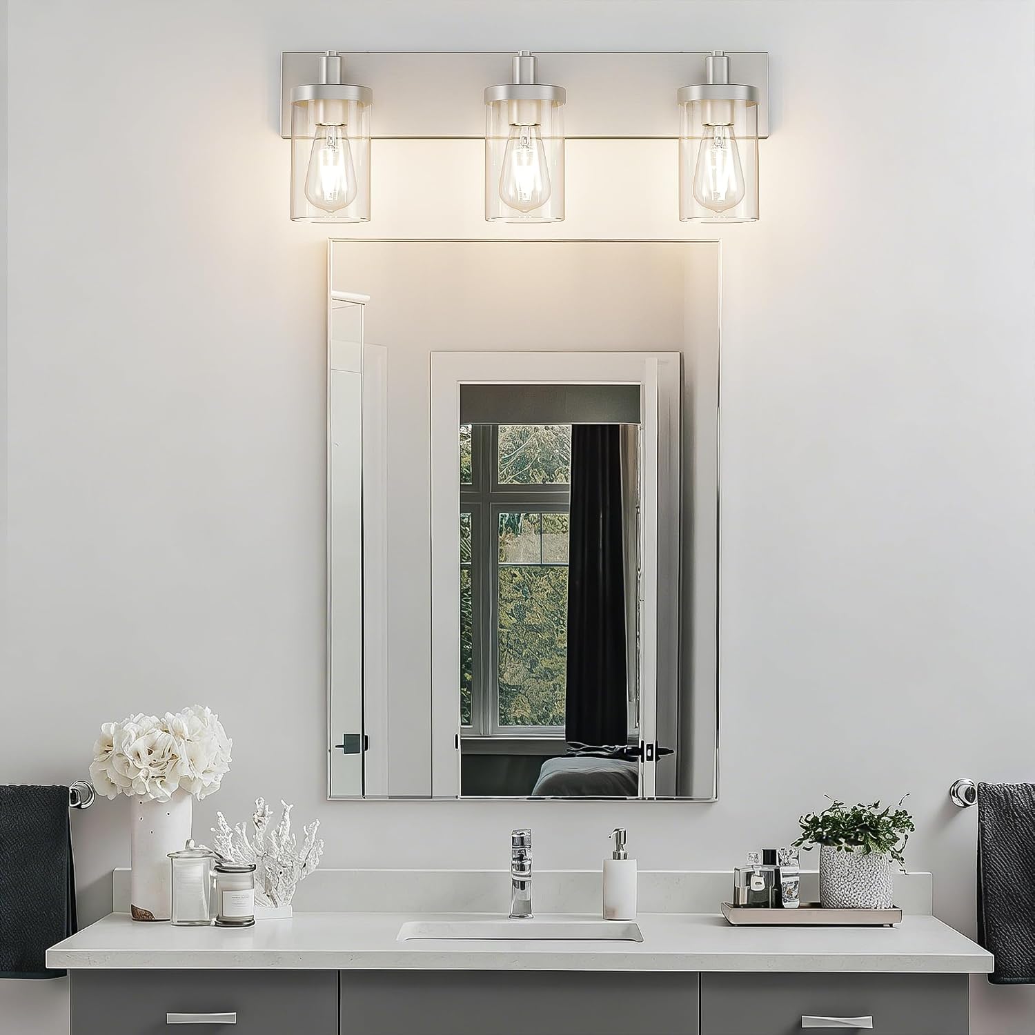 Aipsun Brushed Nickel Bathroom Light Fixtures 3 Lights Vanity Light for Bathroom Lighting Fixtures Over Mirror(Exclude Bulb)