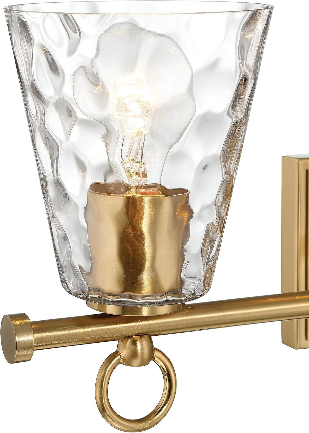 Imogen - Metal and Hammered Water Glass 3-Light Vanity Light, Brushed Gold