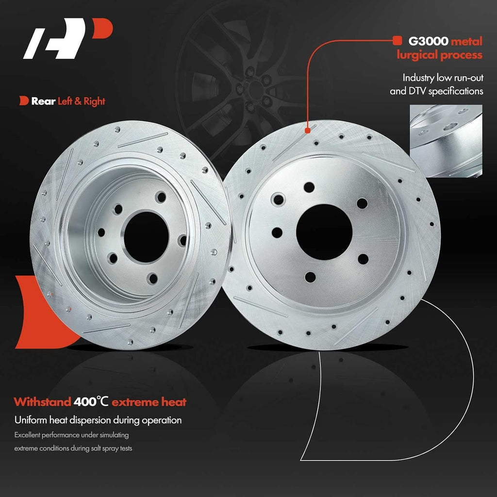 A-Premium Front and Rear Drilled and Slotted Disc Brake Rotors + Ceramic Pads Kit Compatible with Select Nissan Models - Altima 2006, Maxima 2004-2008, 12-PC Set