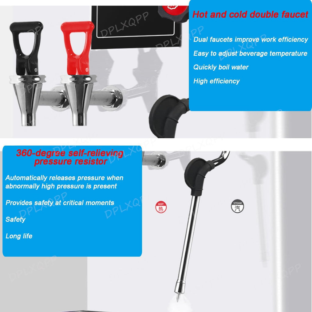 Commercial Steam Milk Frother & Hot Water Boiler,3000w 20l Large Capacity,Dual Hot/Cold Outlets,LED Display,360° Steam Wand,For Coffee Shops,Bubble Tea Stores(50l/H Output,304 Stainless Steel) Black