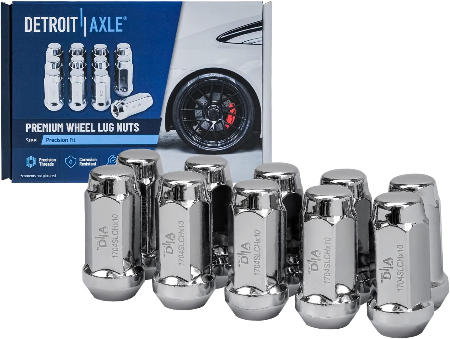 Detroit Axle - Front Brake Kit for Ford 2009-2019 Flex 2010-2019 Taurus Lincoln 2010-2019 MKT 2011-2012 MKS Drilled Brake Rotors Ceramic Brakes Pads 10pc Wheel Lug Nuts Replacement [12.80 inch Rotors]