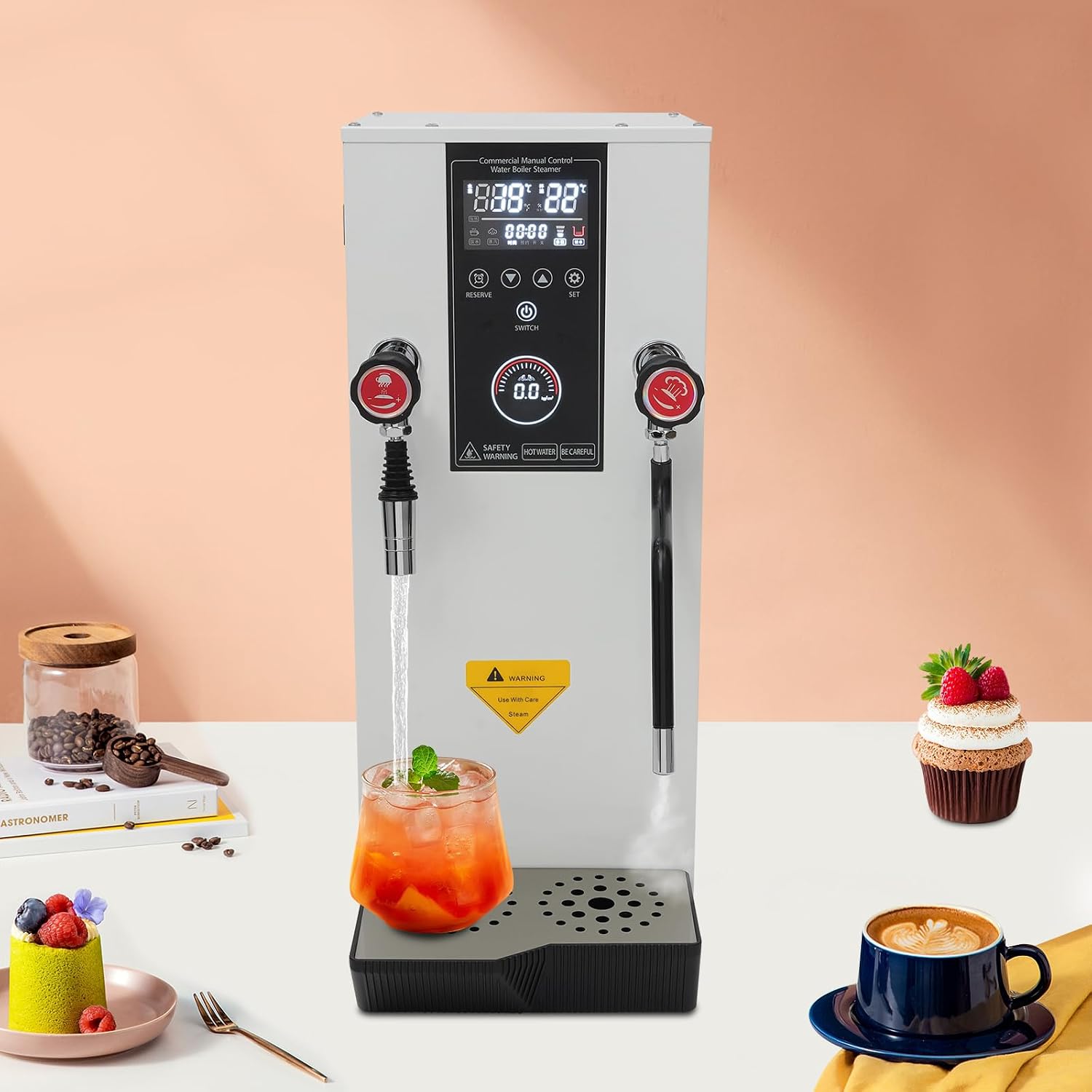 12L/3.2gal 3000W Hot Water Dispenser, Electric Countertop Hot Water Machine Stainless Steel Water Boiler Large Capacity Automatic Boiler Dispenser with Drip Tray for Office Restaurant Hotel (White)