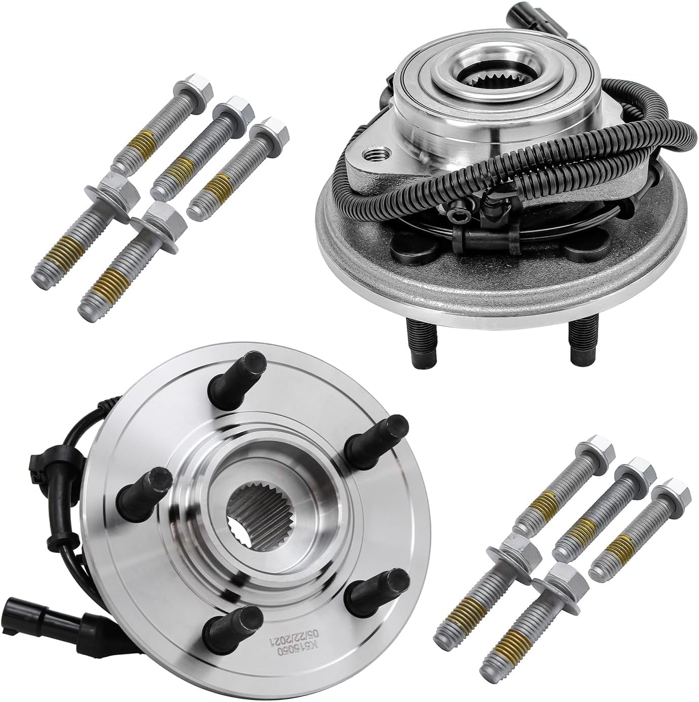 Detroit Axle - Front Brake Kit for 2002-2005 Ford Explorer Mercury Mountaineer Wheel Bearing Hubs Drilled & Slotted Brake Rotors and Ceramic Brakes Pads 2003 2004 Replacement