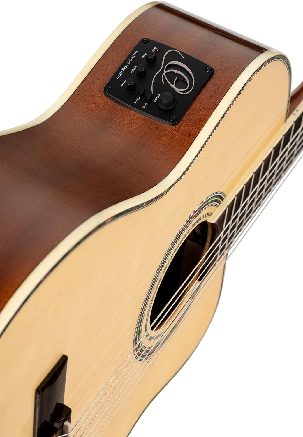 Ortega Guitars 6 String Family Series Pro Solid Top Acoustic-Electric Nylon Classical Guitar w/Bag, Right, Full (RCE141NT)