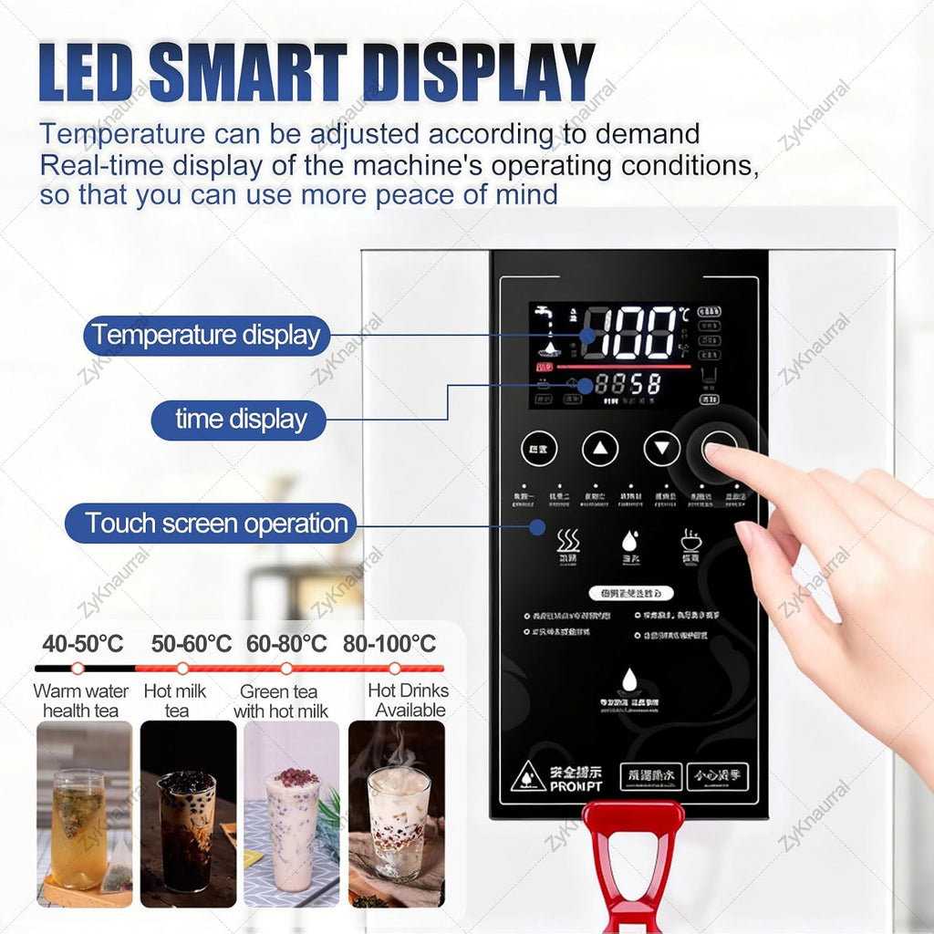 1000W Commercial Hot Water Dispenser Countertop, 60L/H Step-Heating Stainless Steel Water Boiler with Temperature Control for Boba Tea Office Restaurant Black