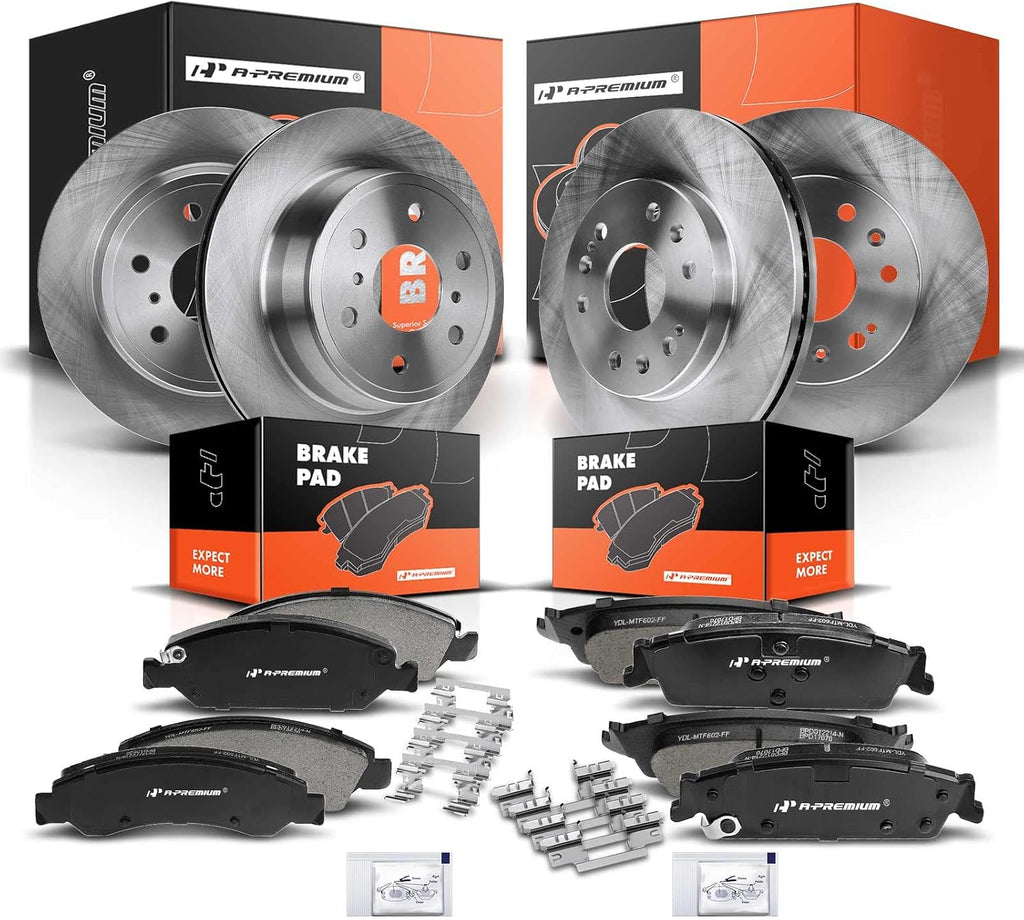 A-Premium Front & Rear Vented Disc Brake Rotors+Ceramic Pads Kit Compatible with Select Chevy, GMC and Cadillac Models - Escalade(ESV)/Suburban/Tahoe/Yukon(XL) 15-20, Silverado 1500/Sierra 1500 14-18
