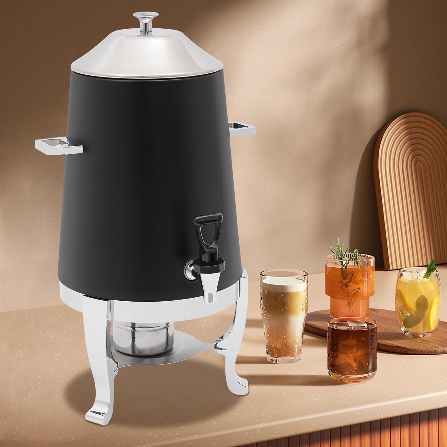 3.43 Gallon / 13L Stainless Steel Beverage Dispenser, Fuel Heating Coffee Urn with Spigot & Fuel Holder, Commercial Hot Water Dispenser Countertop for Milk Coffee Tea Water Juice