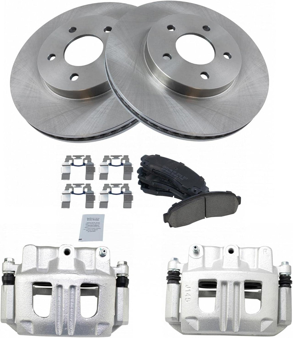 TRQ Front Brake Pad and Rotor Set Ceramic Vented Rotors Calipers Compatible with 2005-2006 Chevrolet Equinox 2006 Pontiac Torrent 2004-2007 Saturn Vue