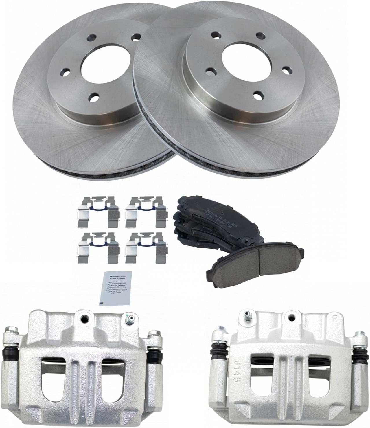 TRQ Front Brake Pad and Rotor Set Ceramic Vented Rotors Calipers Compatible with 2005-2006 Chevrolet Equinox 2006 Pontiac Torrent 2004-2007 Saturn Vue