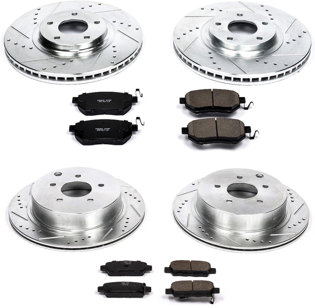 PowerStop Front and Rear Brake Kit for Infiniti FX35 2003-05 |FX45 2003-05 |Nissan Murano 2003-05 - Drilled and Slotted Disc Rotors with Carbon-Fiber Ceramic Brake Pads Replacement, K2767
