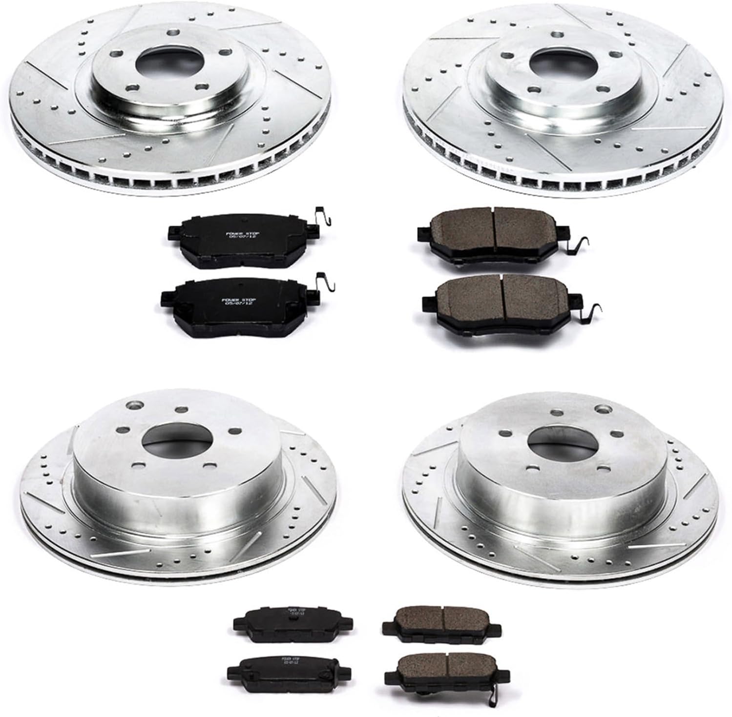 PowerStop Front and Rear Brake Kit for Infiniti FX35 2003-05 |FX45 2003-05 |Nissan Murano 2003-05 - Drilled and Slotted Disc Rotors with Carbon-Fiber Ceramic Brake Pads Replacement, K2767