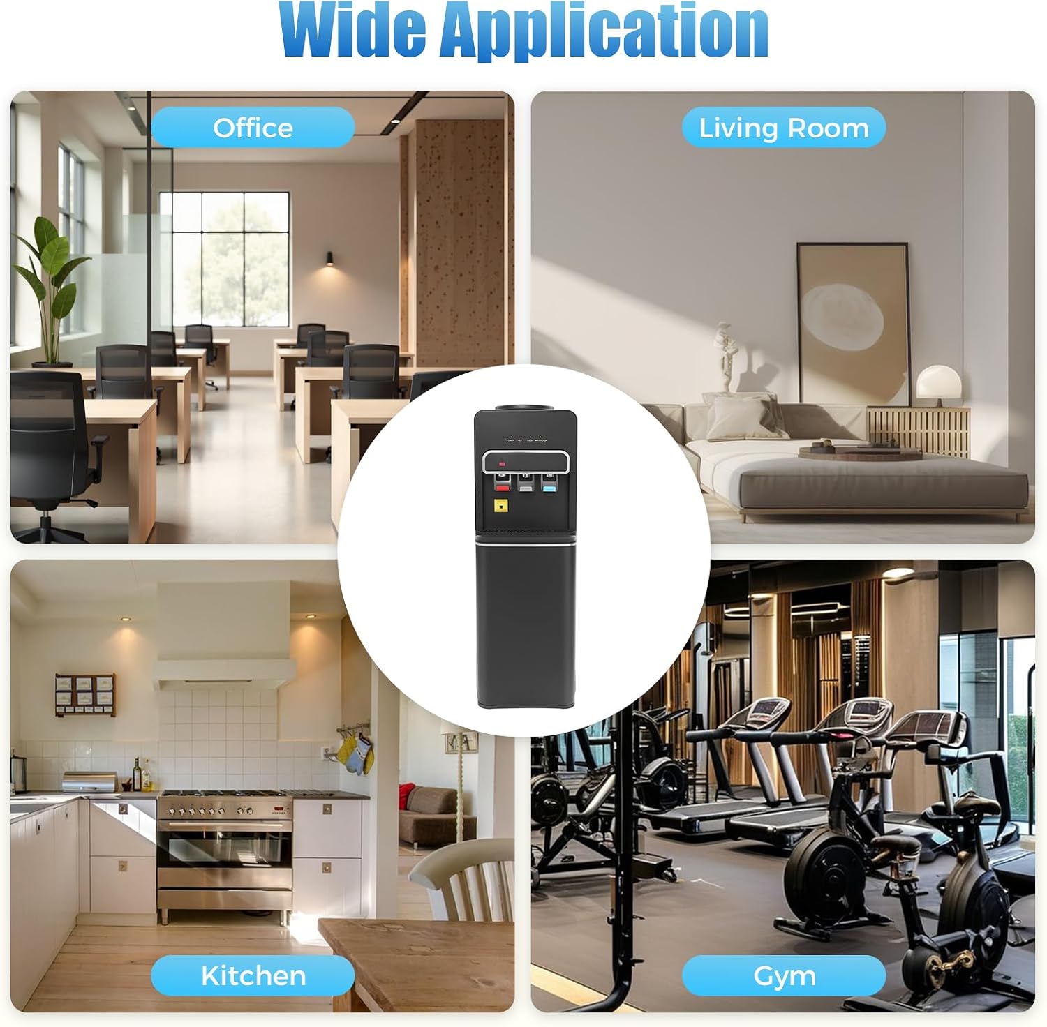 Bottom Loading Water Cooler Dispenser 3 Temperature Settings Hot, Cold & Room Water, Water Dispenser for 3 or 5 Gallon Bottles Heating Capacity 1.32Gal/H, Cooling 0.53Gal/H (Black 550W)