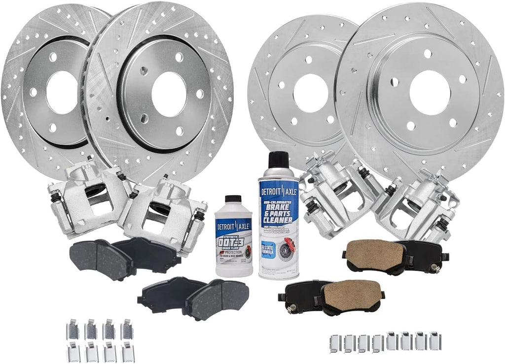 Detroit Axle - Brake Kit for Chrysler Town & Country Grand Caravan Routan Drilled Brake Rotors Ceramic Brakes Pads Brake Calipers Replacement [11.89 inch Front & 12.00 inch Rear Rotors]