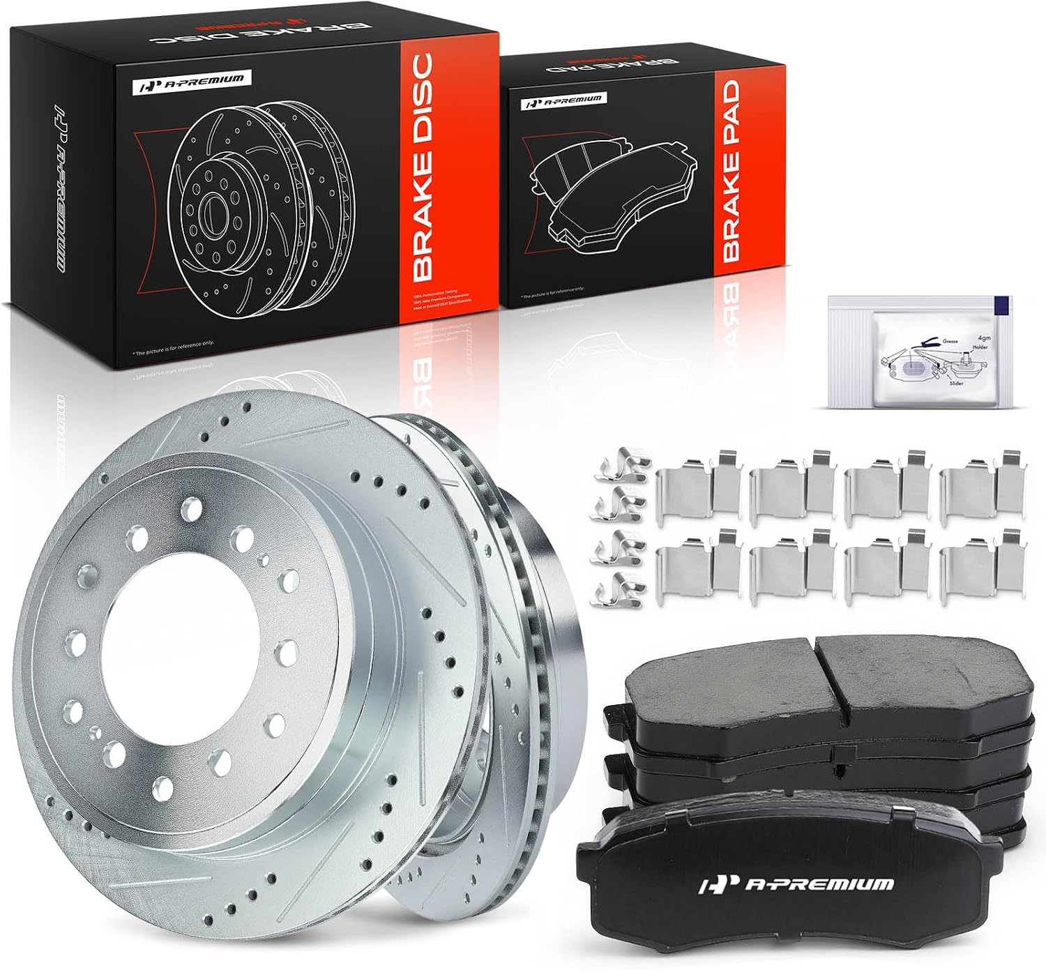 A-Premium 12.28 inch(311.92 mm) Rear Drilled and Slotted Disc Brake Rotors + Ceramic Pads Kit Compatible with Select Toyota and Lexus Models - 4Runner/GX470 2003-2009, FJ Cruiser, Sequoia, 6-PC Set