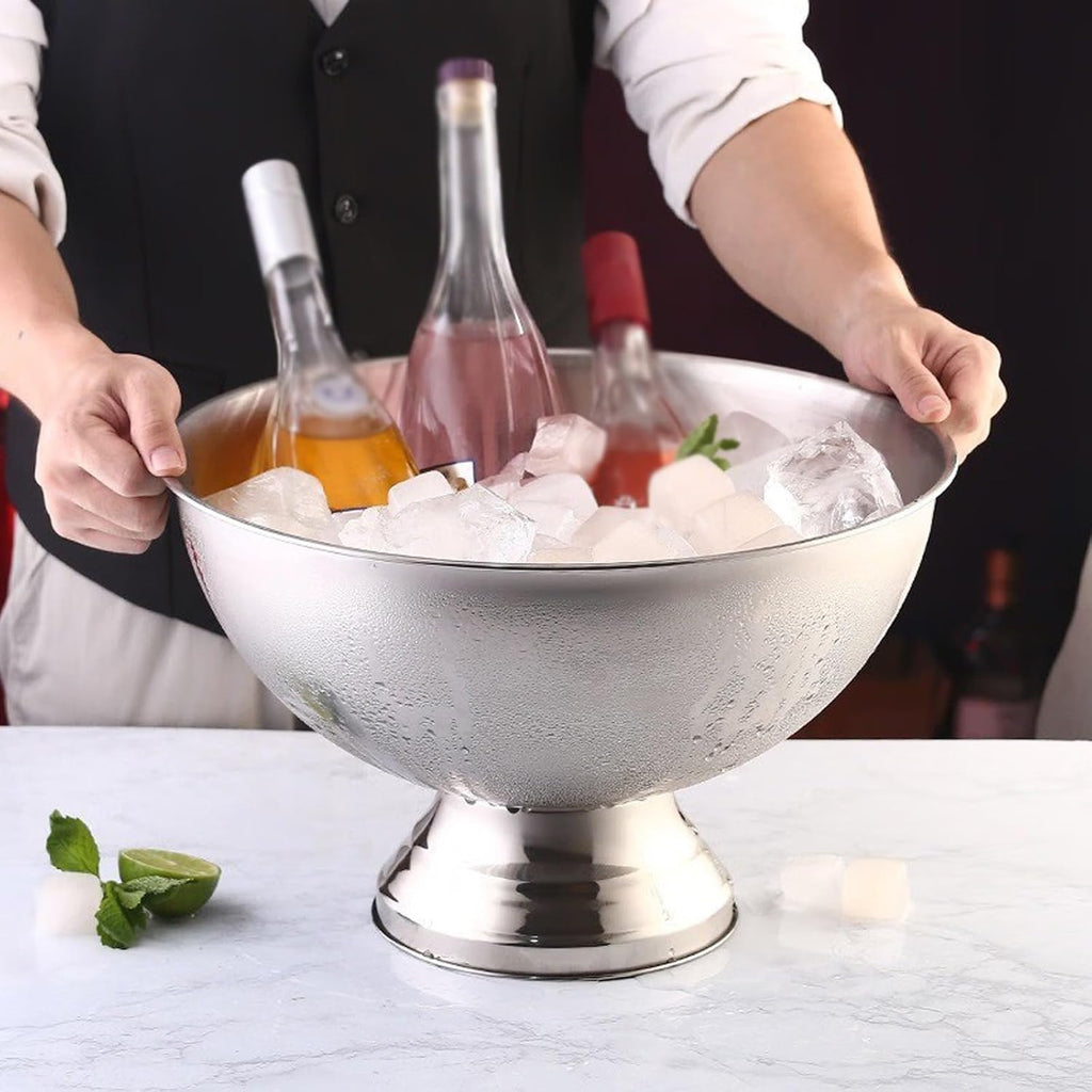 Ice Buckets 13.5L Stainless Steel Insulated Metal Ice Bucket, Large Ice Buckets for Parties, Beverage Tub/Ice Bucket Champagne Buckets for Business and Family Party Insulated Ice Bucket ( Color : Silv