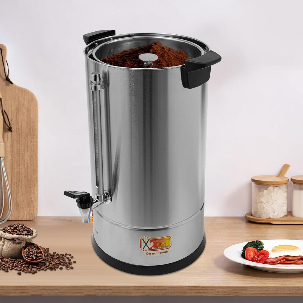 Commercial Coffee Urn, 120-Cup Electric Coffee Maker 4Gal Large Capacity Hot Water Dispenser Double Wall Stainless Steel Coffee Machine for Catering Business Party