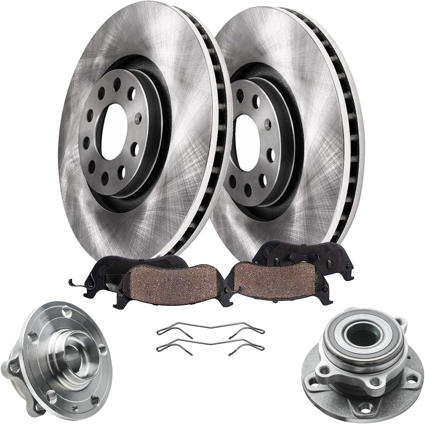 Detroit Axle - 6pc Front Brake Kit for Volkswagen Jetta Golf Eos Audi A3 Quattro, Disc Brake Rotors Ceramic Brakes Pads Wheel Bearing Hubs Replacement