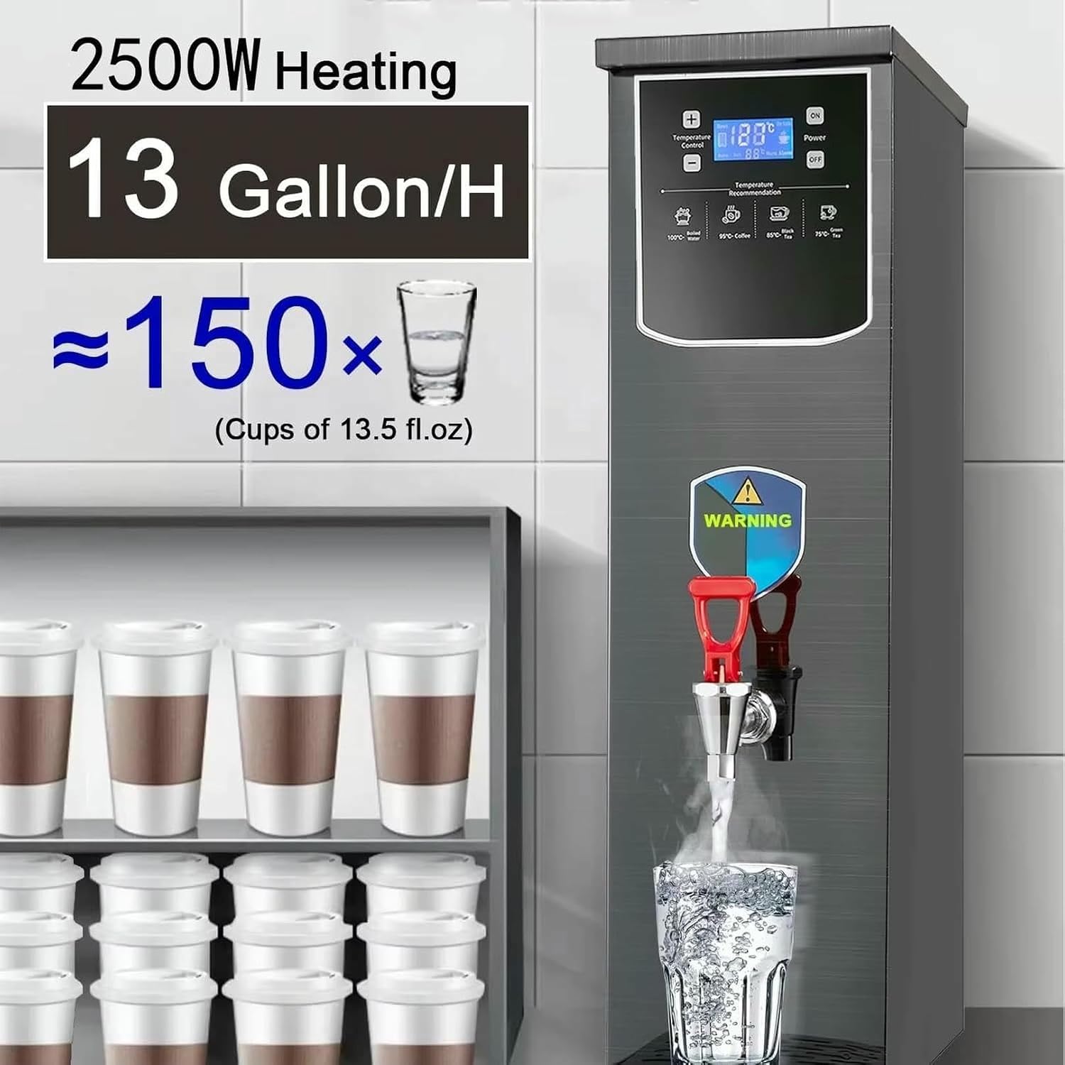 Commercial Hot Water Boiler,2.5KW Stainless Steel Instant Hot Water Boiling Machine with Digital Control Panel,Coffee Making Water Heater for Offices,Restauran(Silver 20L)
