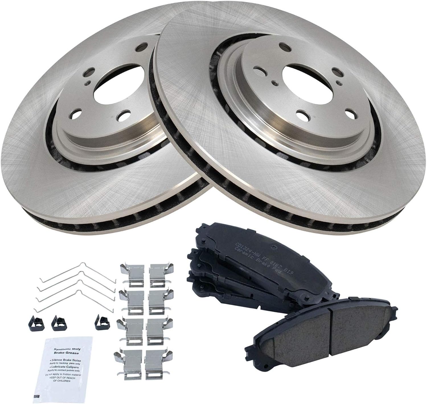 TRQ Front Ceramic Brake Pad and Rotor Set Compatible with 08-19 Toyota Highlander 11-20 Toyota Sienna 10-15 Lexus RX350 10-15 Lexus RX450h 15-17 NX200t 18-21 NX300 15-20 NX300h