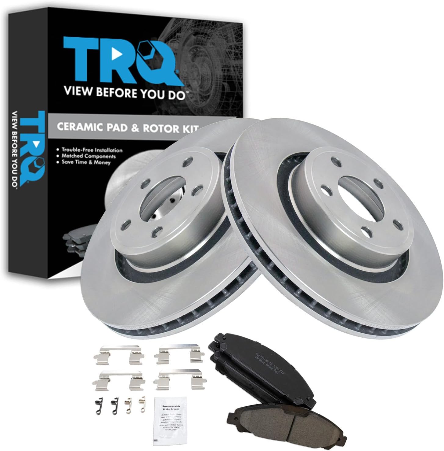 TRQ Front Brake Pad and Rotor Set Ceramic Vented Rotors Compatible with 2015-2017 Ford Mustang