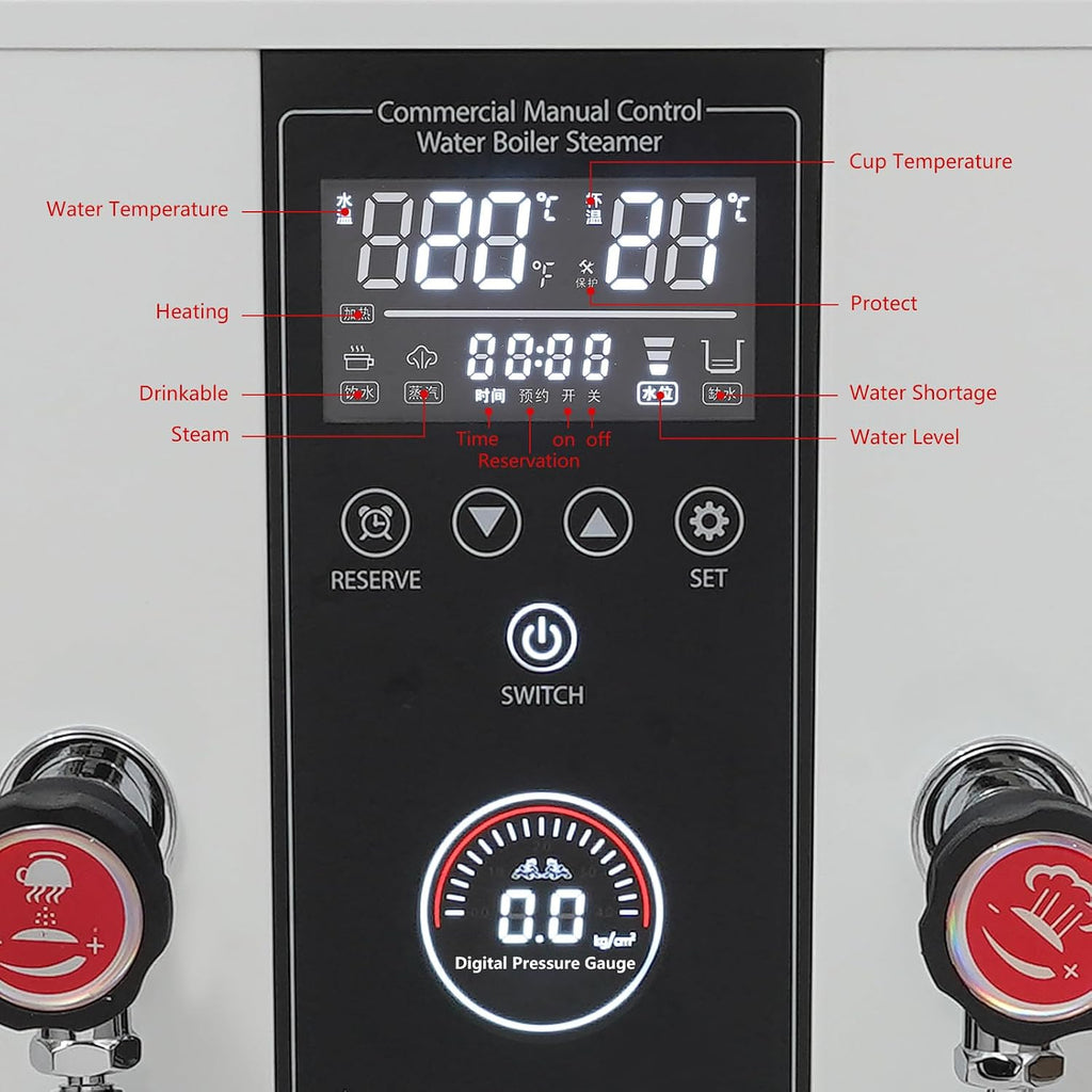 Commercial Hot Water Dispenser, 12L Water Boiler Electric Countertop Hot Water Machine with 12H Timer, Embedded Handle, Cup Temperature Probe, 1500W Fast Heating for Coffee Tea Restaurant Office