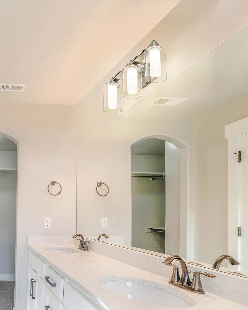 Modern Bathroom Light Fixtures, HWH Brushed Nickel Vanity Lights for Bathroom, Wall Light Fixtures Clear Glass, LED Vanity Lights 5CCT Dimmable 18W, 5HLT63B-3W-LED BN