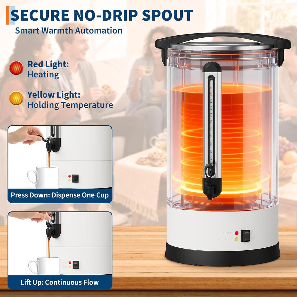 TrailBlaze 12L Double Wall Stainless Steel Commercial Coffee Urn - Electric Percolator Coffee Maker & Hot Water Dispenser, Large Capacity, Fast Brewing, Easy Clean for Buffet, Catering, Weddings
