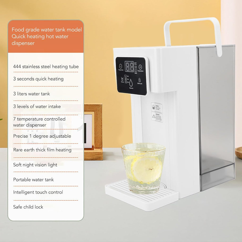 3 Second Rapid Heating, 7 Temperatures 3L Capacity Quick Hot Water Dispenser for Countertop Desktop with Self (US Plug 110V)(White)