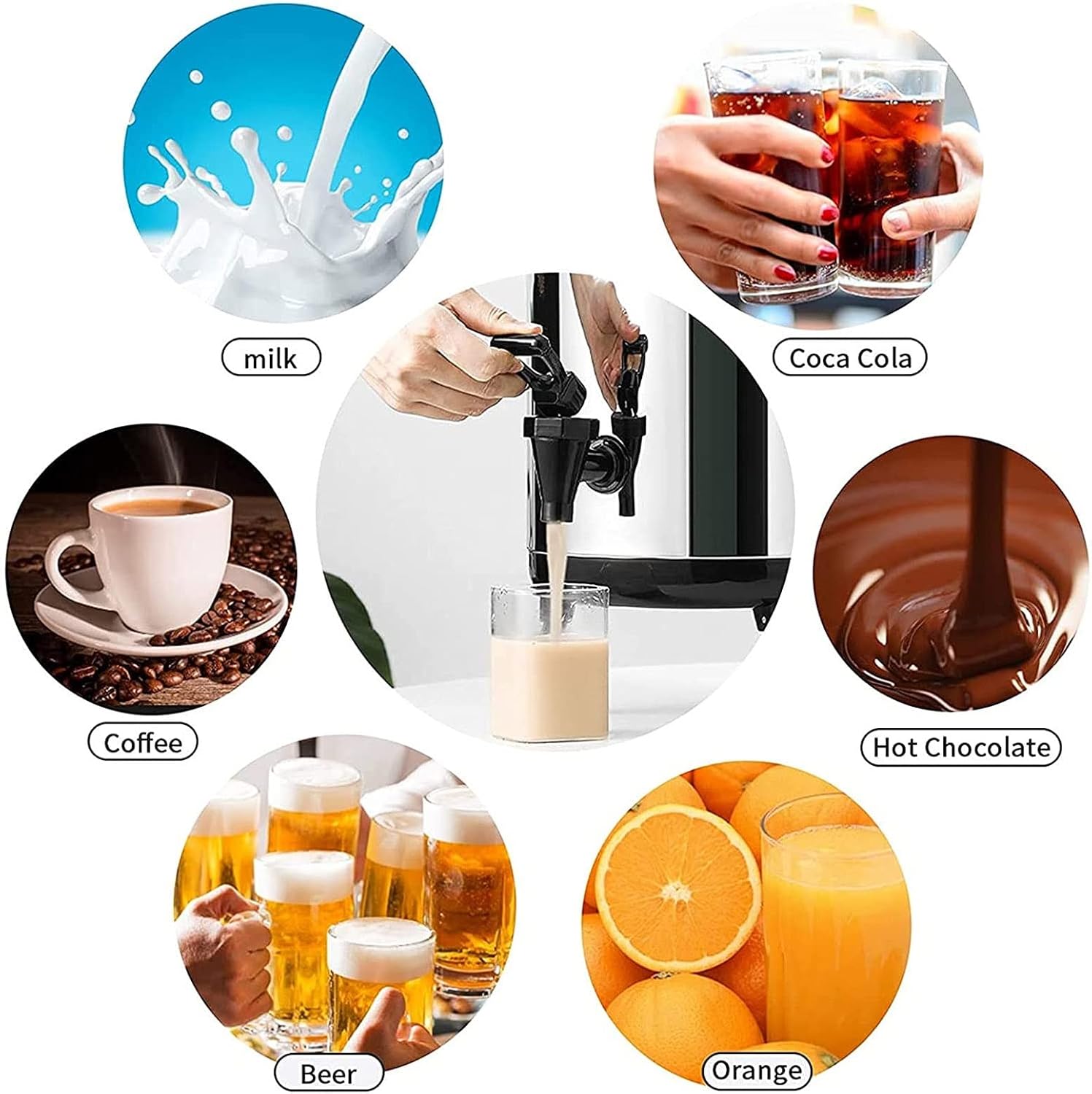 Juice Dispenser Beverage Dispenser, Boiler Warmer Coffee Urn Stainless Steel Hot Water Kettle Dispenser with Cover and Spigot Milk Tea Bucket Insulated Barrel for Hot Water Or Beverage