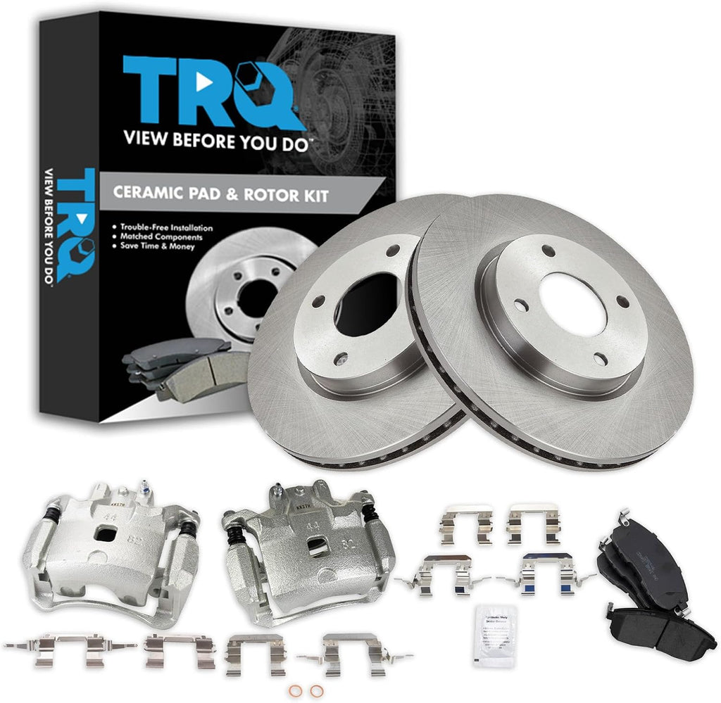 TRQ Front Brake Pad and Rotor Set Ceramic Vented Rotors Calipers Compatible with 2009-2014 Nissan Cube 2007-2012 Versa