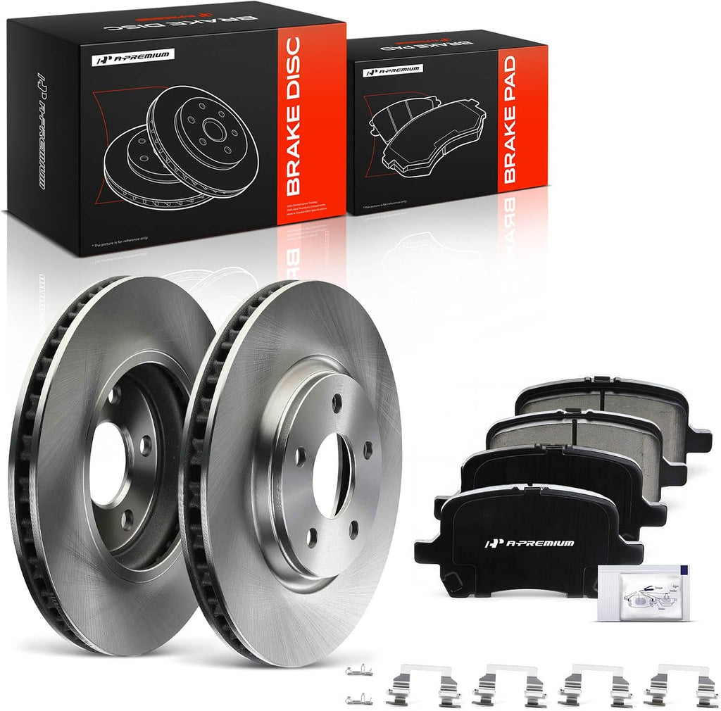 A-Premium 11.65 inch (296mm) Front Vented Disc Brake Rotors + Ceramic Pads kit Compatible with Select Chevy, Pontiac and Saturn Models - Malibu 04-12, Cobalt 2008, G5 07-09, G6 06-10, Aura 07-09