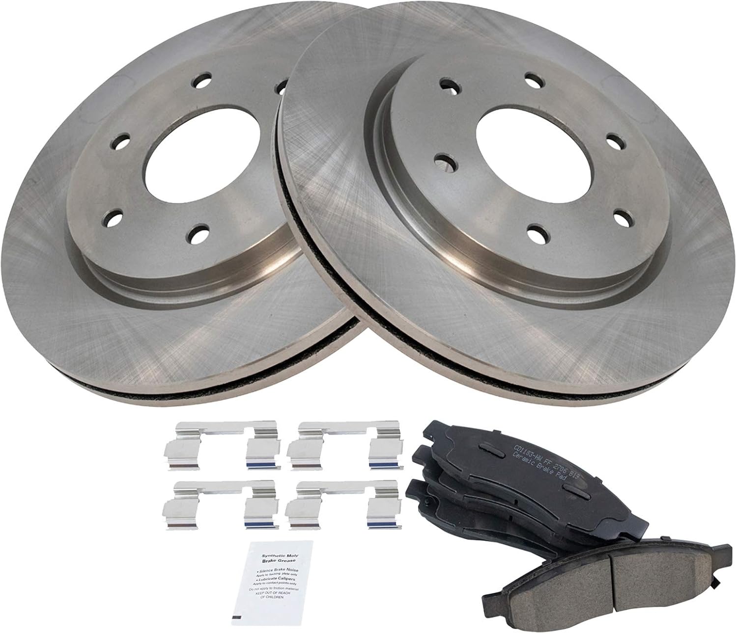 TRQ Front Brake Pad and Rotor Set Ceramic Vented Rotors Compatible with 2005-2006 Infiniti QX56 2005-2006 Nissan Armada 2005-2007 Titan