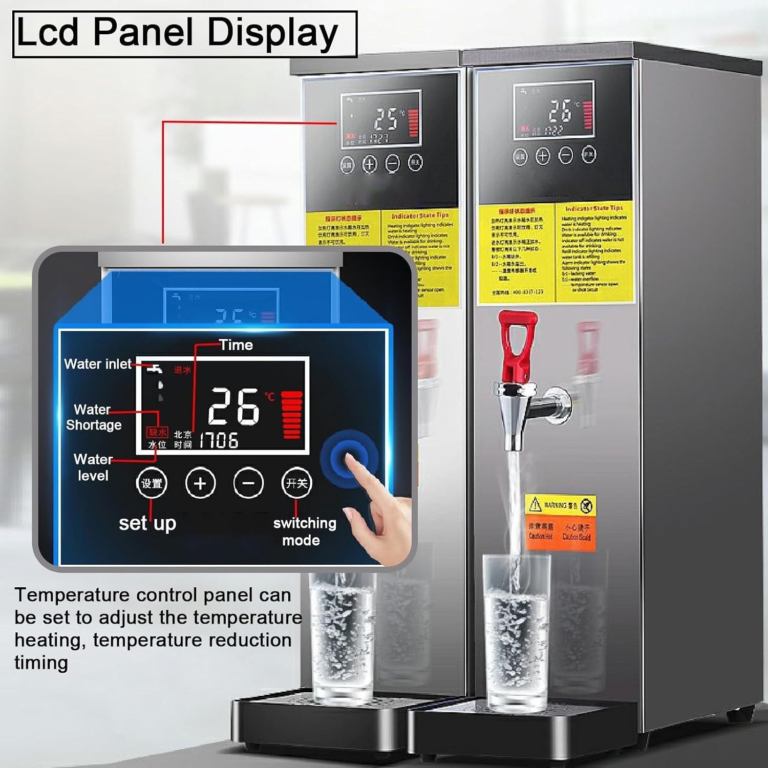 Commercial Hot Water Boiler, Stainless Steel Automatic Water Heater, Hot Water Dispensers, LCD Display, Temperature Control, for Coffee, Tea, Milk, Hot Drinks(Silver,40l)