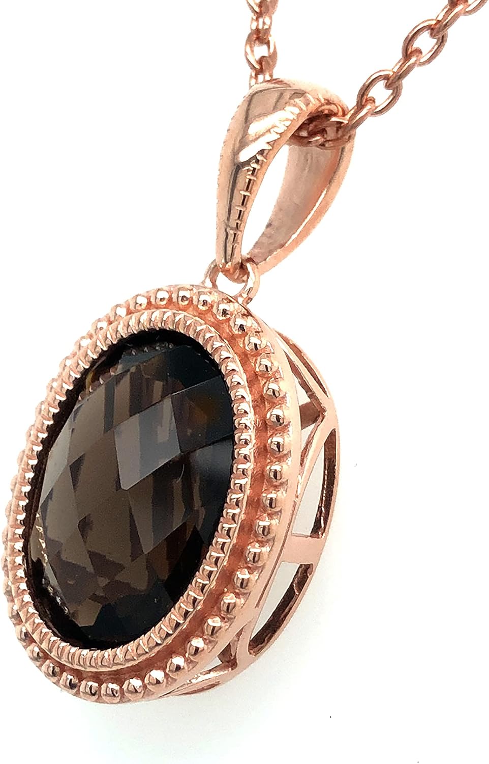 LE VIAN Brown Smoky Quartz or Blue Topaz Pendant Necklace for Women in 14K Rose Gold Plated 925 Sterling Silver on 18 Inch Cable Chain with Spring Ring Clasp or Lobster Claw Clasp