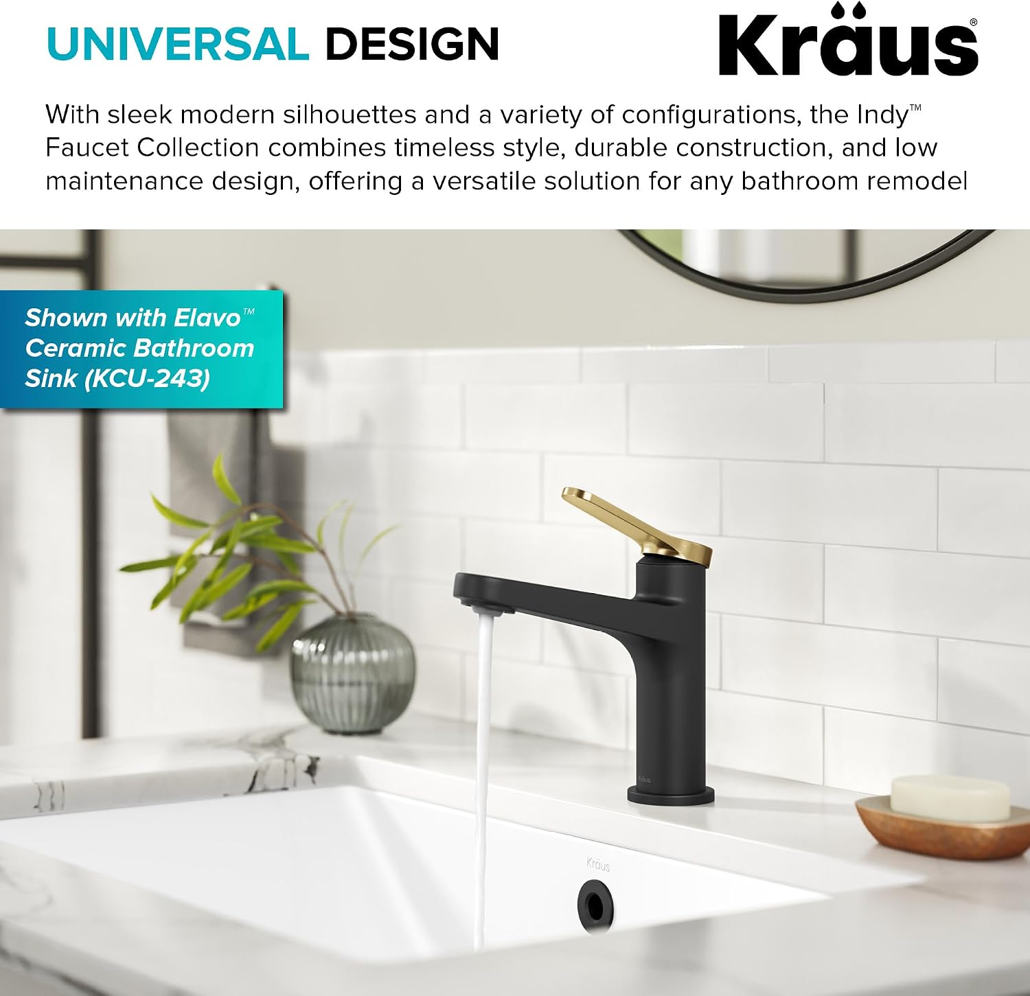 KRAUS Indy Single Handle One Hole Bathroom Sink Faucet in Spot-Free Brushed Brass/Matte Black, KBF-1411SFBBMB