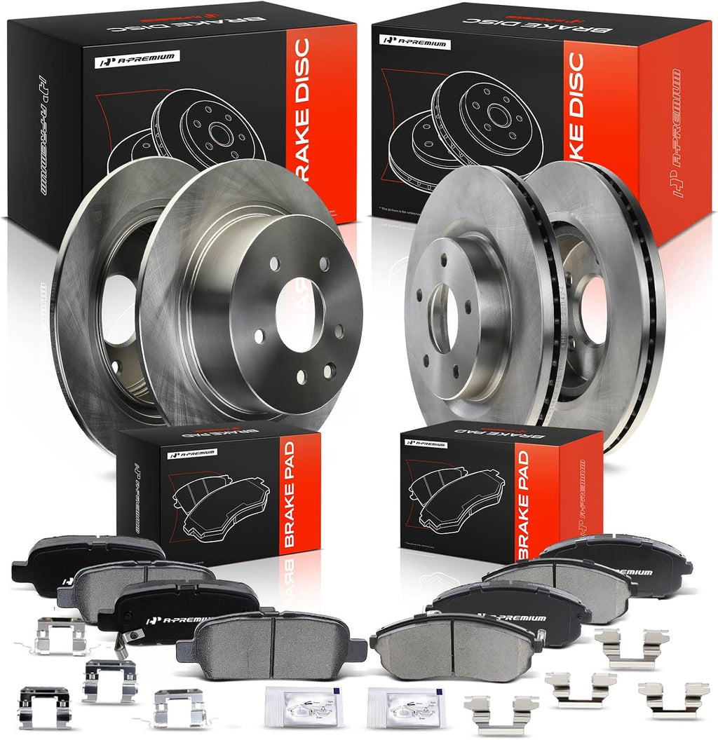 A-Premium Front Vented & Rear Solid Vented Disc Brake Rotors + Ceramic Pads Kit Compatible with Select Nissan Models - Altima 2007 2008 2009 2010 2011 2012 2013, 3.5L, 12-PC Set
