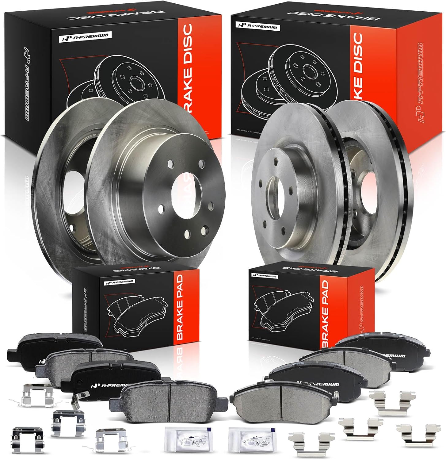 A-Premium Front Vented & Rear Solid Vented Disc Brake Rotors + Ceramic Pads Kit Compatible with Select Nissan Models - Altima 2007 2008 2009 2010 2011 2012 2013, 3.5L, 12-PC Set