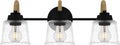 Quoizel Seabreeze Bath Vanity Lights,22 Inch 3-Light Matte Black Coastal-Inspired Lighting Fixtures Over Mirror, Clear Hammered Glass, 100W, Transitional Wall Light for Bathroom, Dresser or Sink