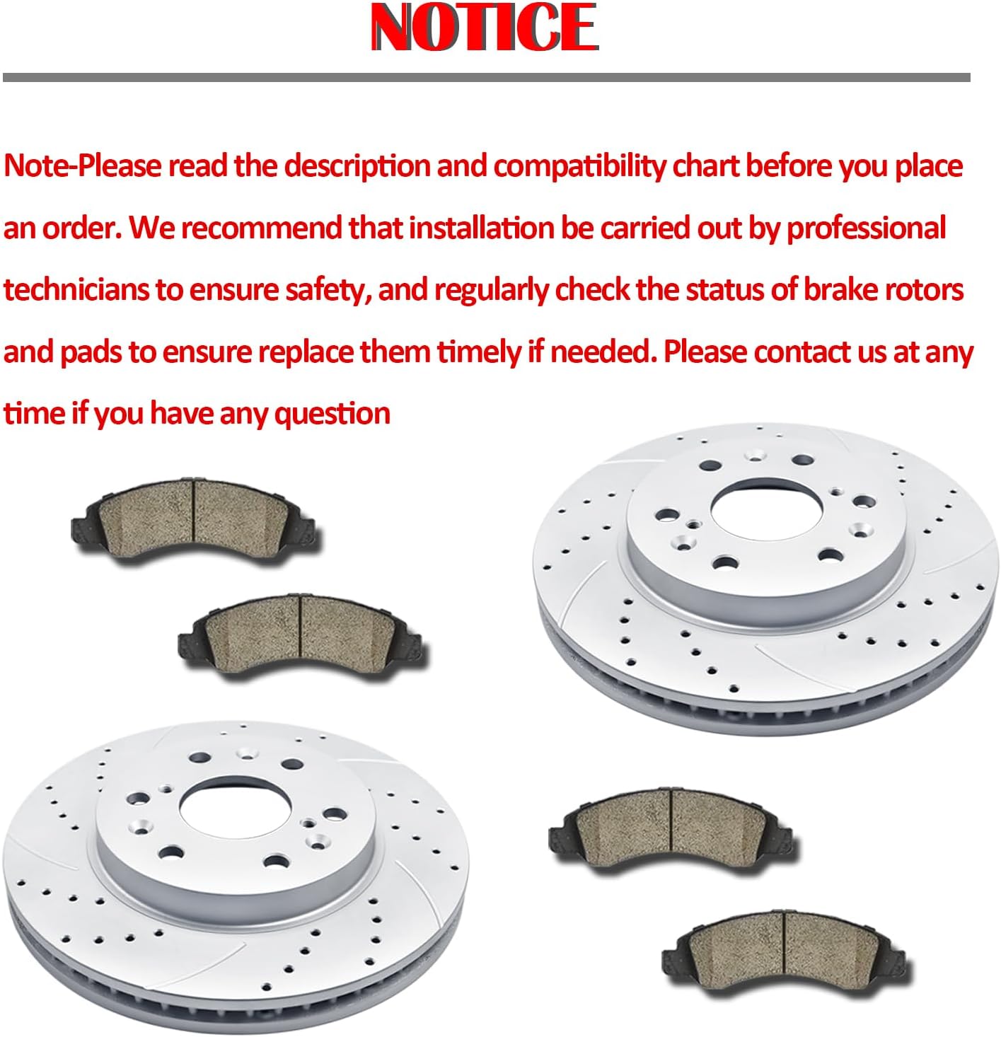 Acinoparts Front and Rear Brake Kit, Drilled and Slotted Brake Rotors Ceramic Brake Pads Suitable for Cadillac Escalade Chevy Silverado 1500 Tahoe GMC Yukon