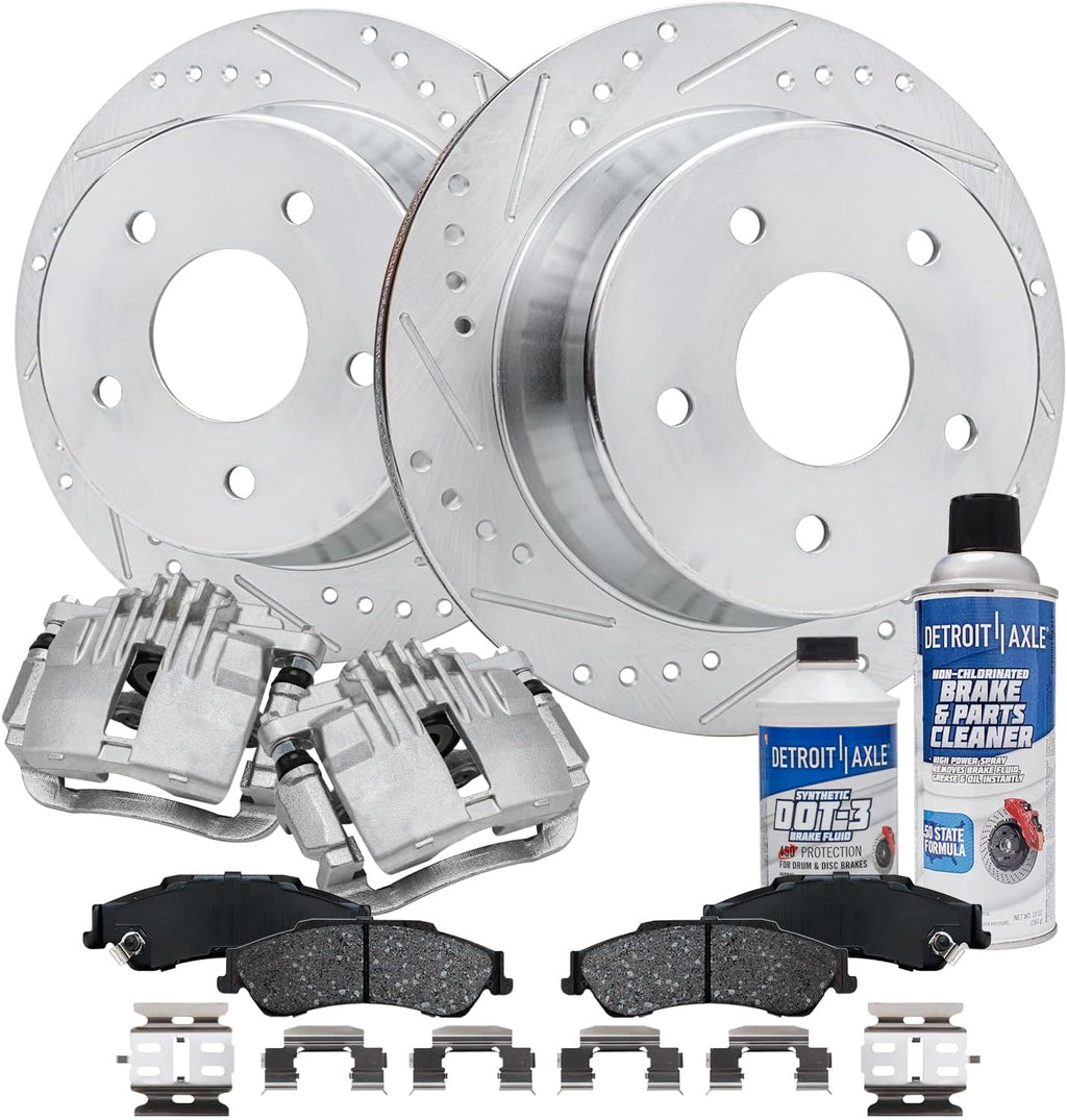 Detroit Axle - Rear Brake Kit for Chevrolet Blazer S10 GMC Jimmy Sonoma Isuzu Hombre Oldsmobile Bravada, Drilled & Slotted Brake Rotors Ceramic Brake Pads Brake Calipers Replacement