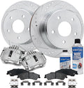 Detroit Axle - Rear Brake Kit for Chevrolet Blazer S10 GMC Jimmy Sonoma Isuzu Hombre Oldsmobile Bravada, Drilled & Slotted Brake Rotors Ceramic Brake Pads Brake Calipers Replacement