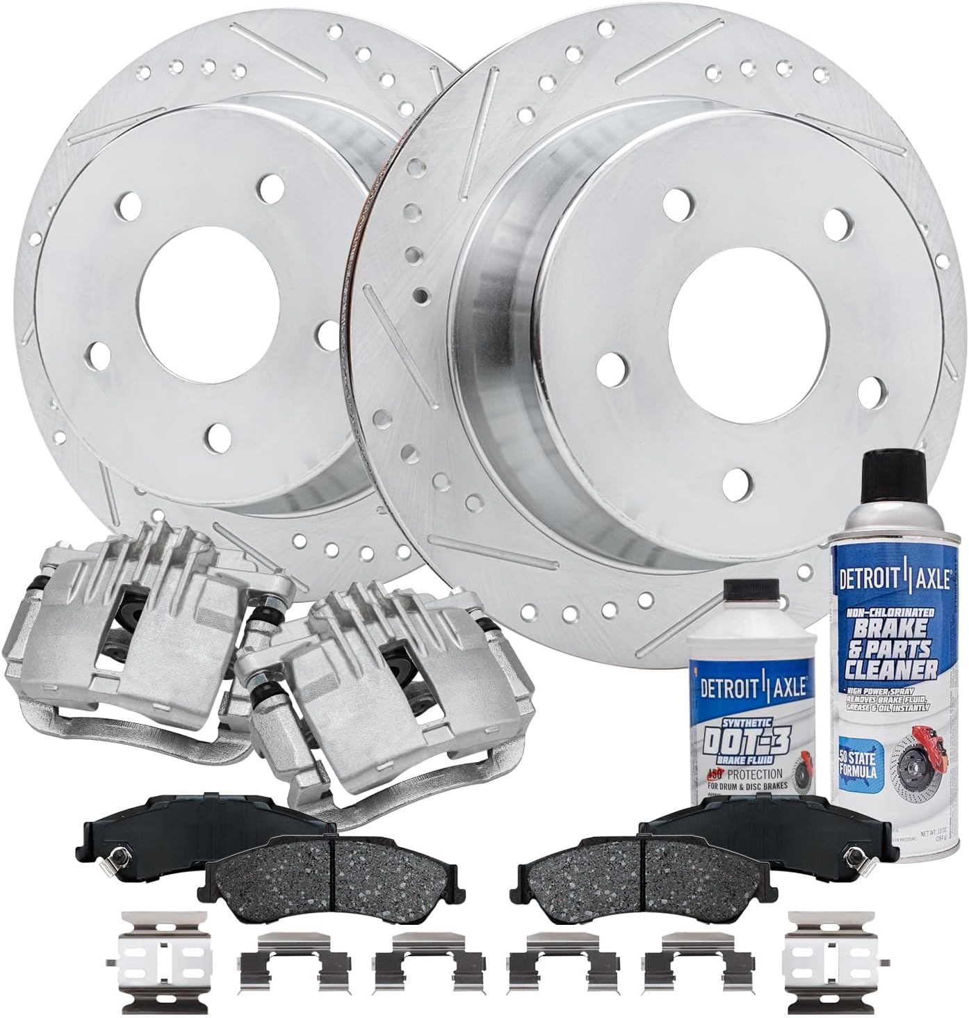 Detroit Axle - Rear Brake Kit for Chevrolet Blazer S10 GMC Jimmy Sonoma Isuzu Hombre Oldsmobile Bravada, Drilled & Slotted Brake Rotors Ceramic Brake Pads Brake Calipers Replacement