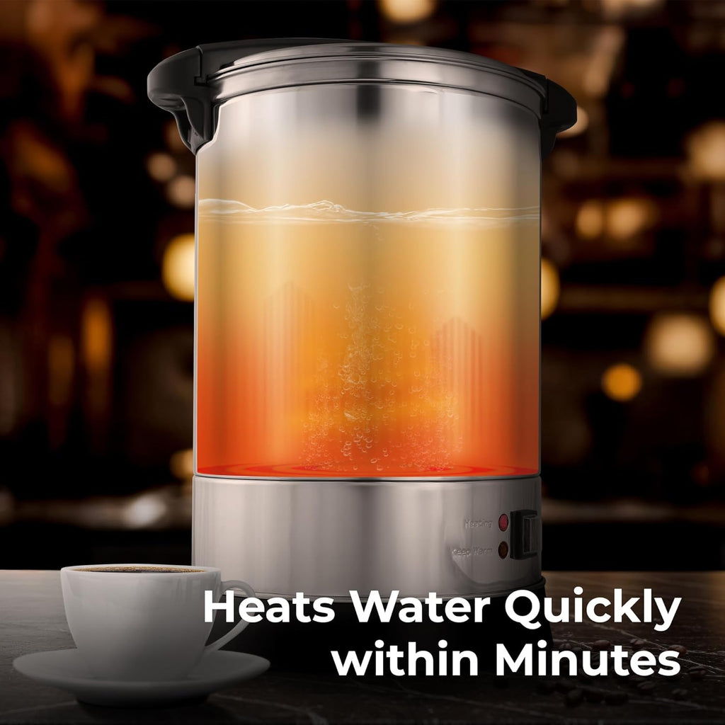 Zulay Kitchen 50 Cups Commercial Grade Coffee Maker Hot Water Urn - Percolator With Double-Wall Stainless Steel, Quick Brew, Stays Hot for Tea & Beverage at Events & Catering - Silver