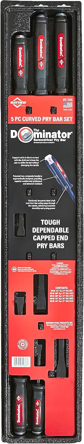 Mayhew Tools 61366 Dominator Curved Pry Bar Set, Red, 5-Piece