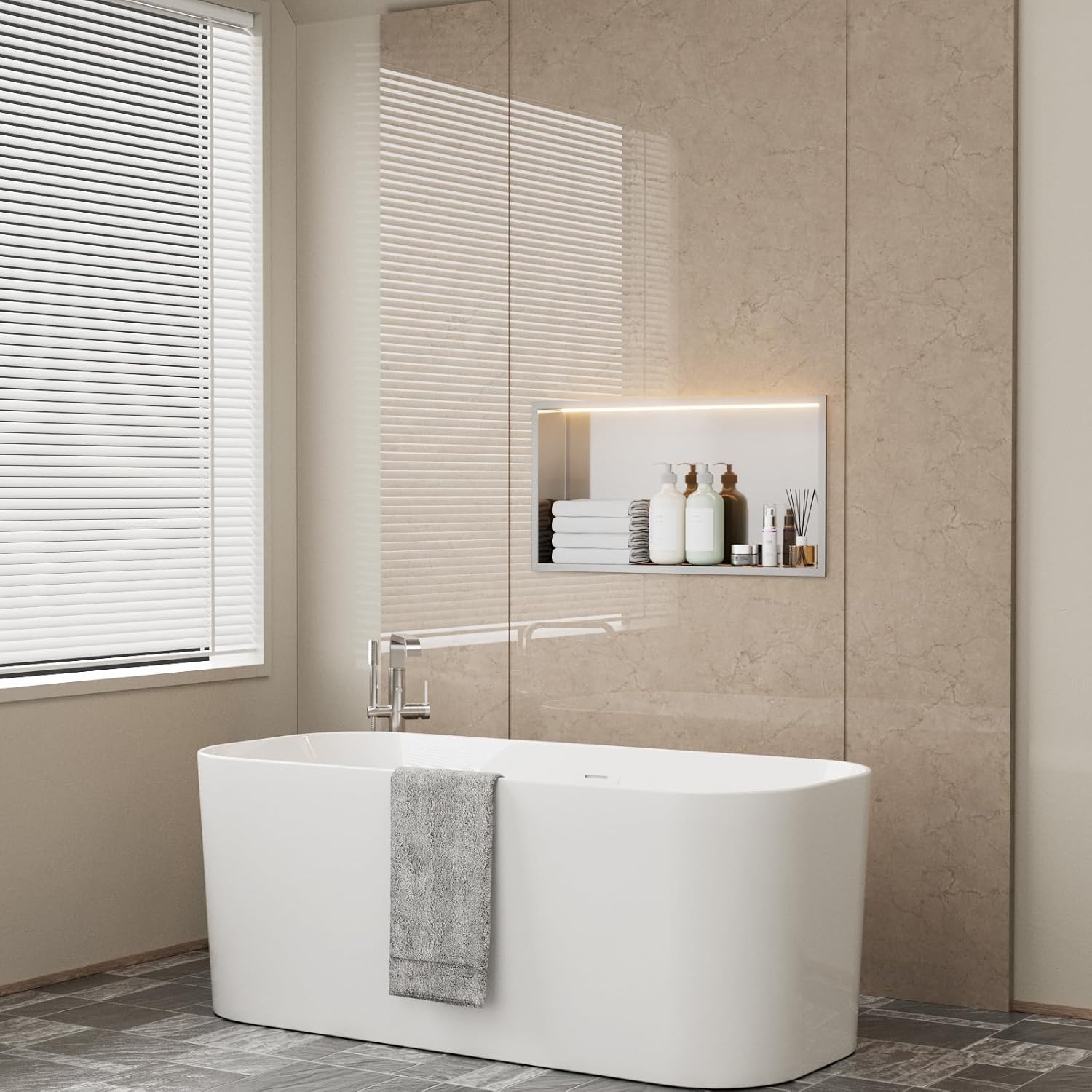 Stainless Steel Shower Niche with LED Lights 12' x 24' Recessed Wall Niche, No Tile Needed Bathroom Storage Shelf (Brushed)