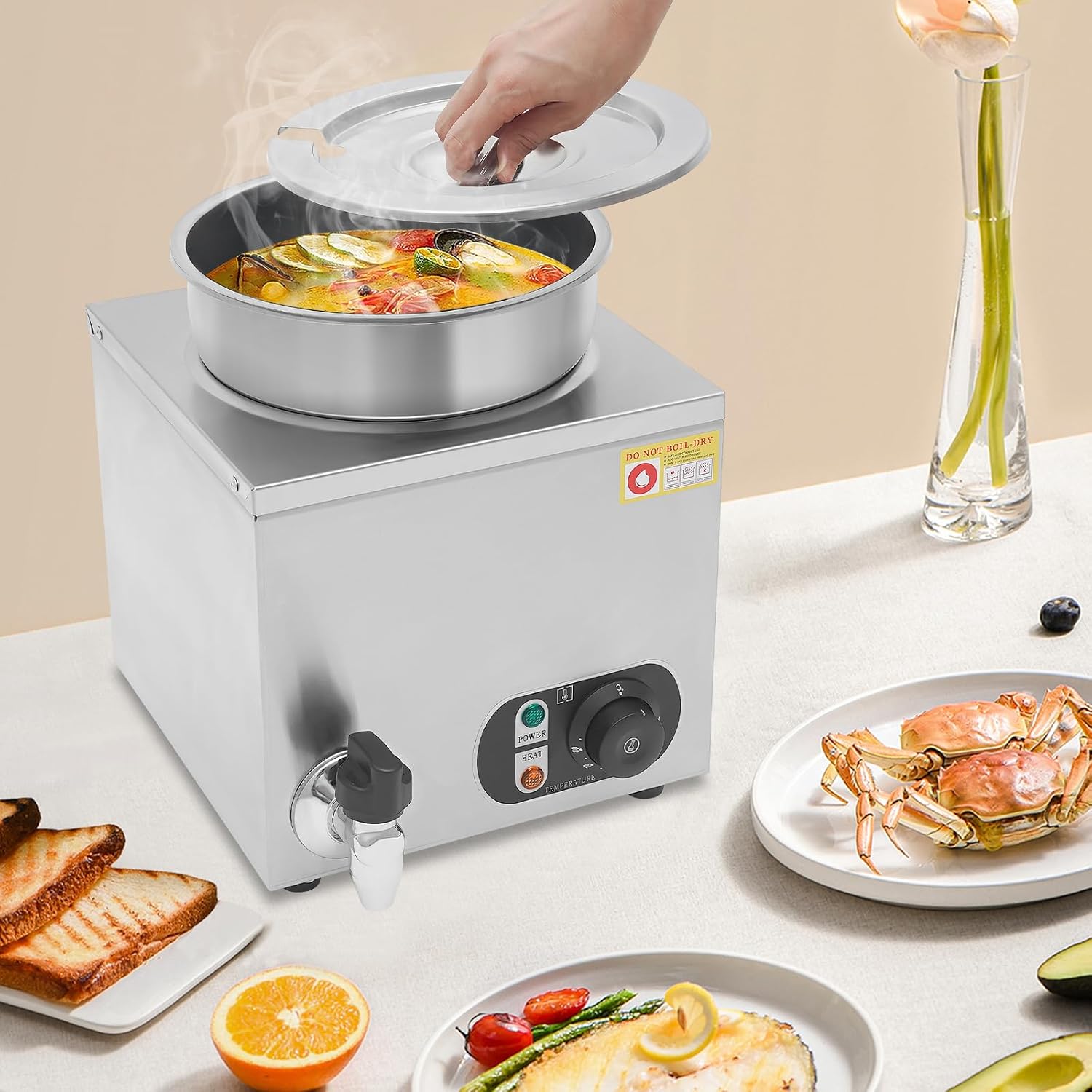 Commercial Soup Warmer Stainless Steel Cheese Warmer with 1.85Gal Soup Pot & Adjustable Temperature 86-185℉Commercial Hot Fudge Dispenser Food Warmer for Buffets, Restaurants, Stores