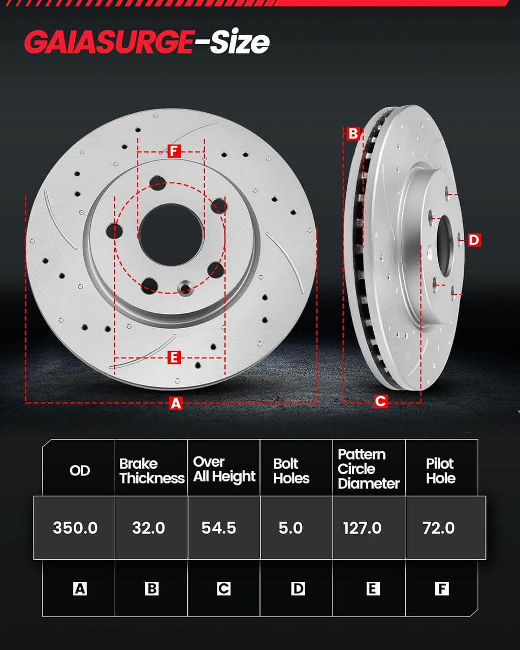 Brake Pads And Rotors Kit Compatible With 2011-2016 Jeep Grand Cherokee, 350mm(13.8in), Heavy Duty Brakes, with police package, Front Automotive Replacement Brake Kits Drilled Slotted Geomet