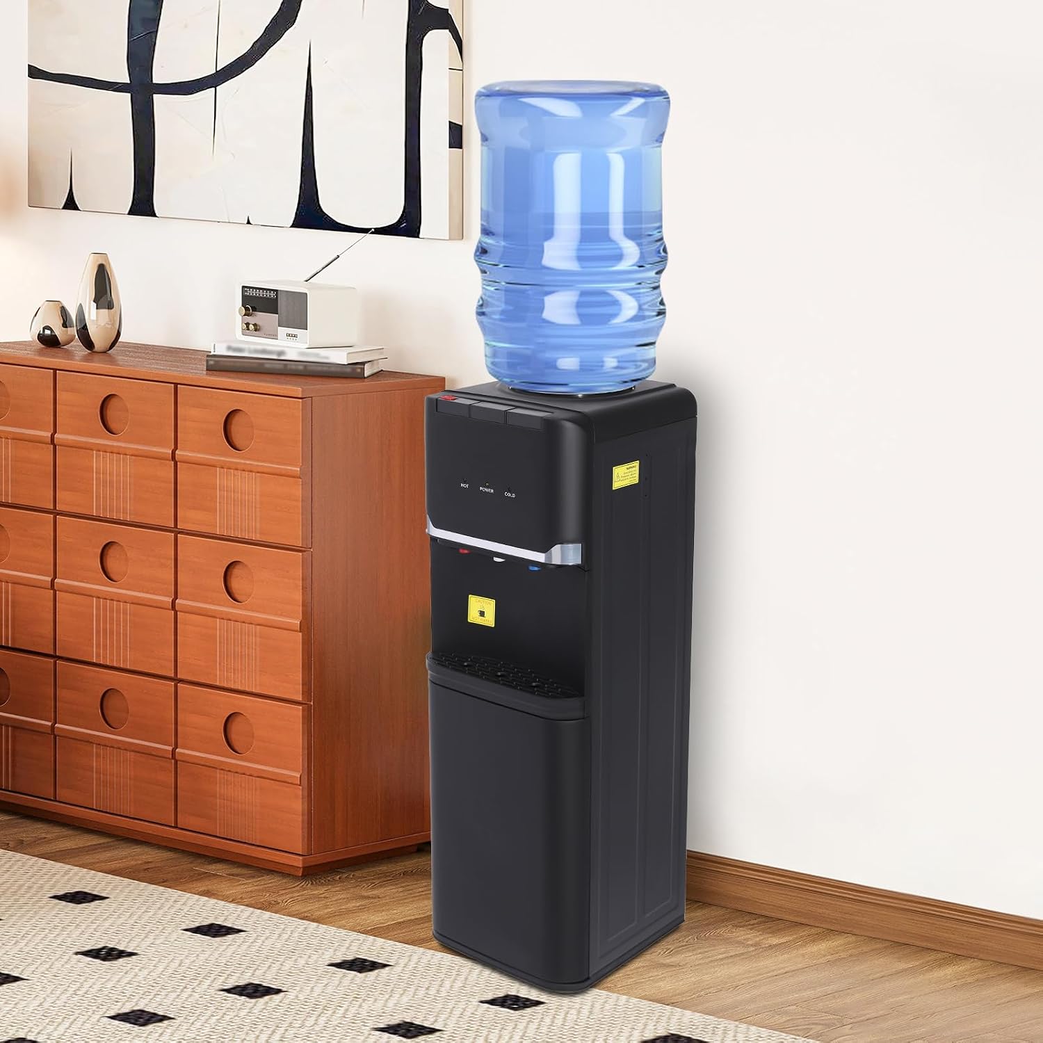 Top Loading Countertop Water Dispenser, Touch Water Dispenser, 1 Gallon 550W Hot&Cold Water Dispenser Countertop for Home, Office and School 10-15℃ (Black)
