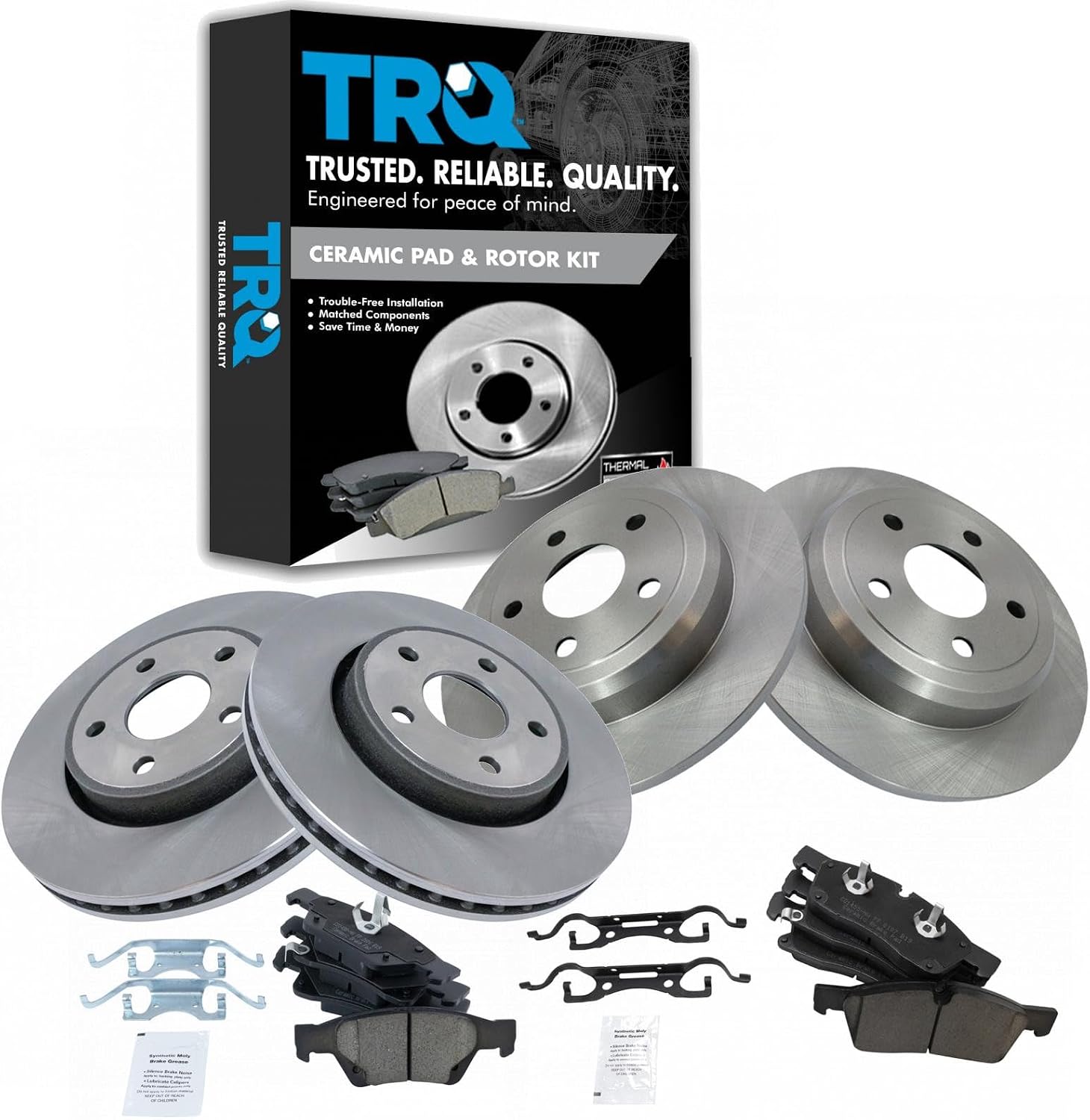 TRQ Front and Rear Brake Pad & Rotor Kit Ceramic Compatible with 2011-2016 Dodge Durango Jeep Grand Cherokee